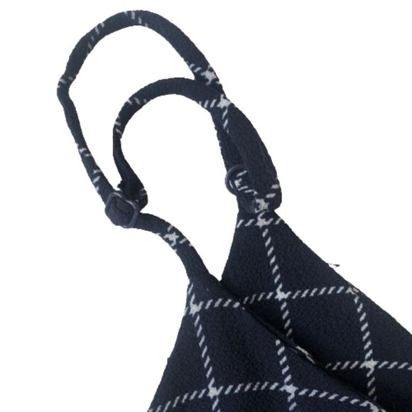 Anthropologie Monteau window pane plaid wide leg navy and white jumpsuit - Picture 9 of 15